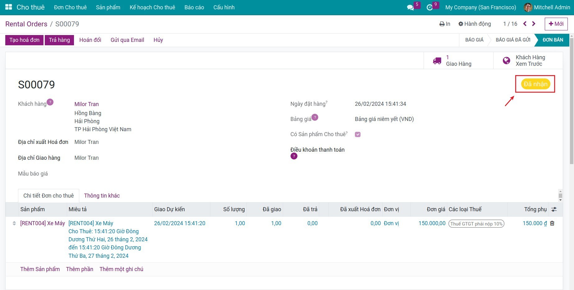 Trạng thái Đã nhận