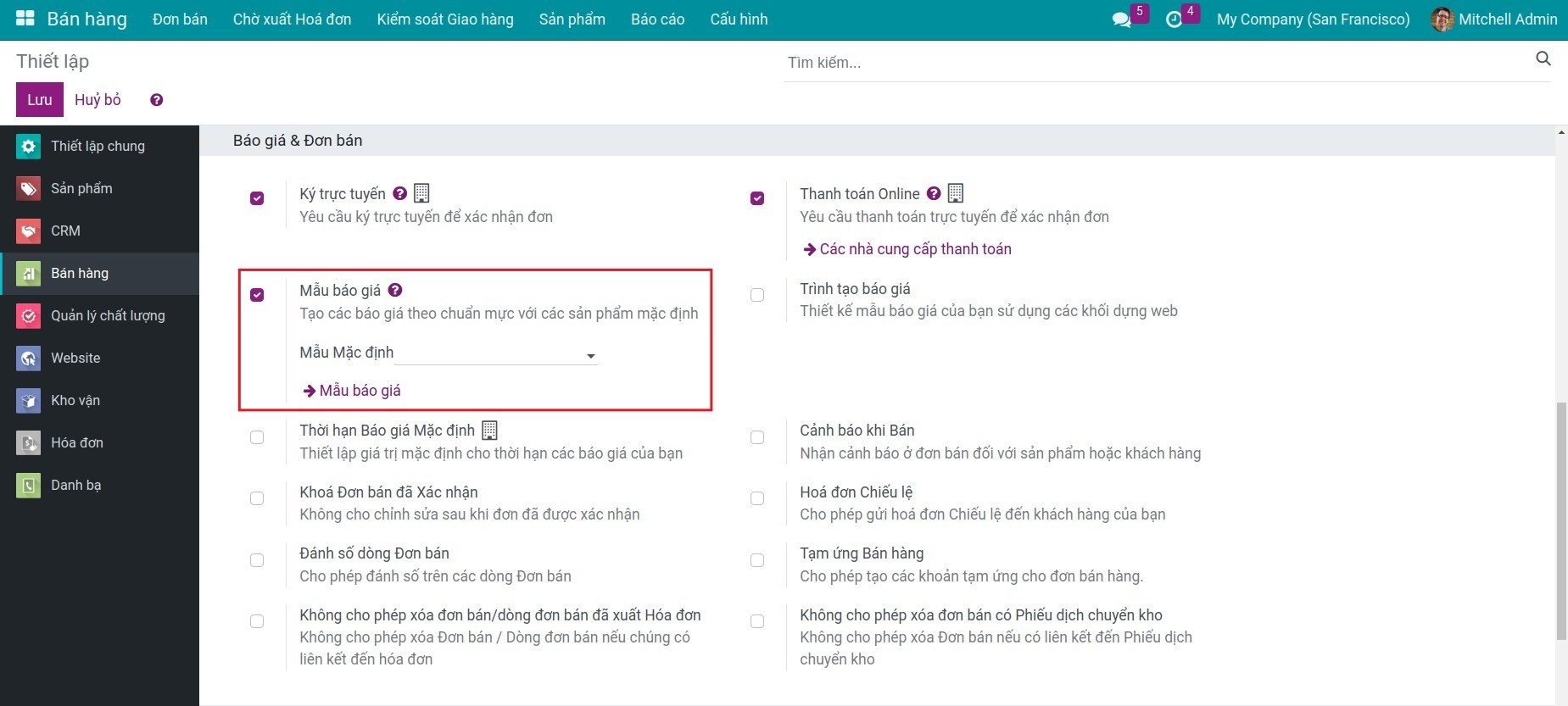 Kích hoạt mẫu báo giá - Viindoo