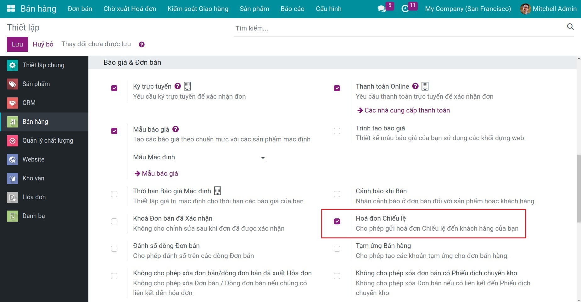 Kích hoạt tính năng hóa đơn chiếu lệ - Viindoo