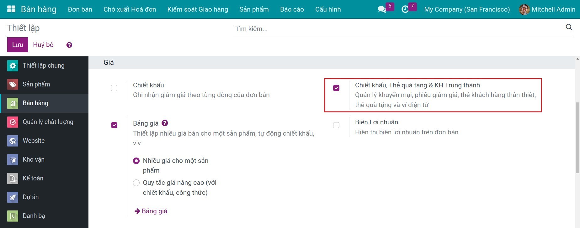 Kích hoạt tính năng thẻ quà tặng và ví điện tử trong phần mềm Viindoo