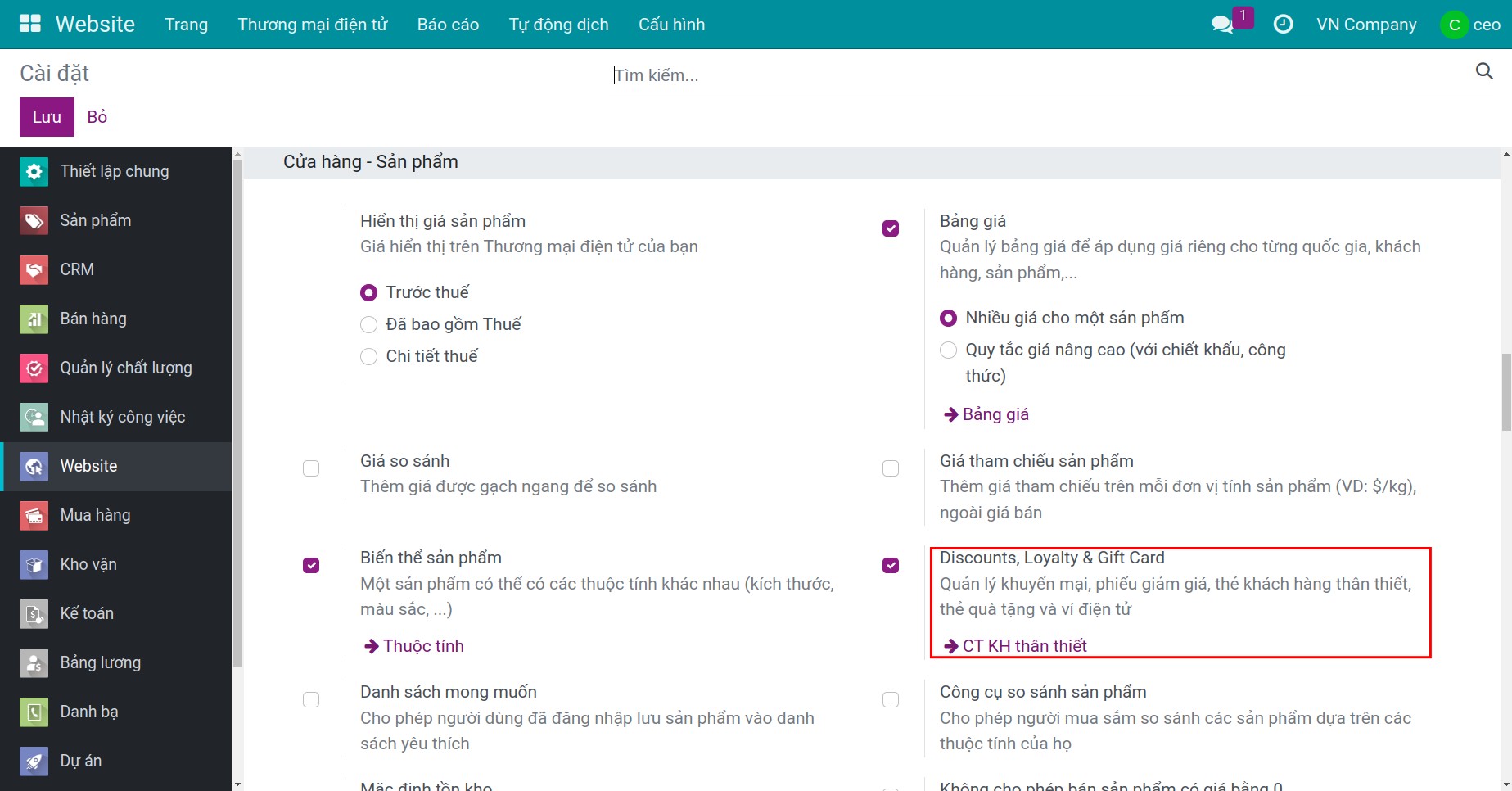 Kích hoạt tính năng khuyến mãi