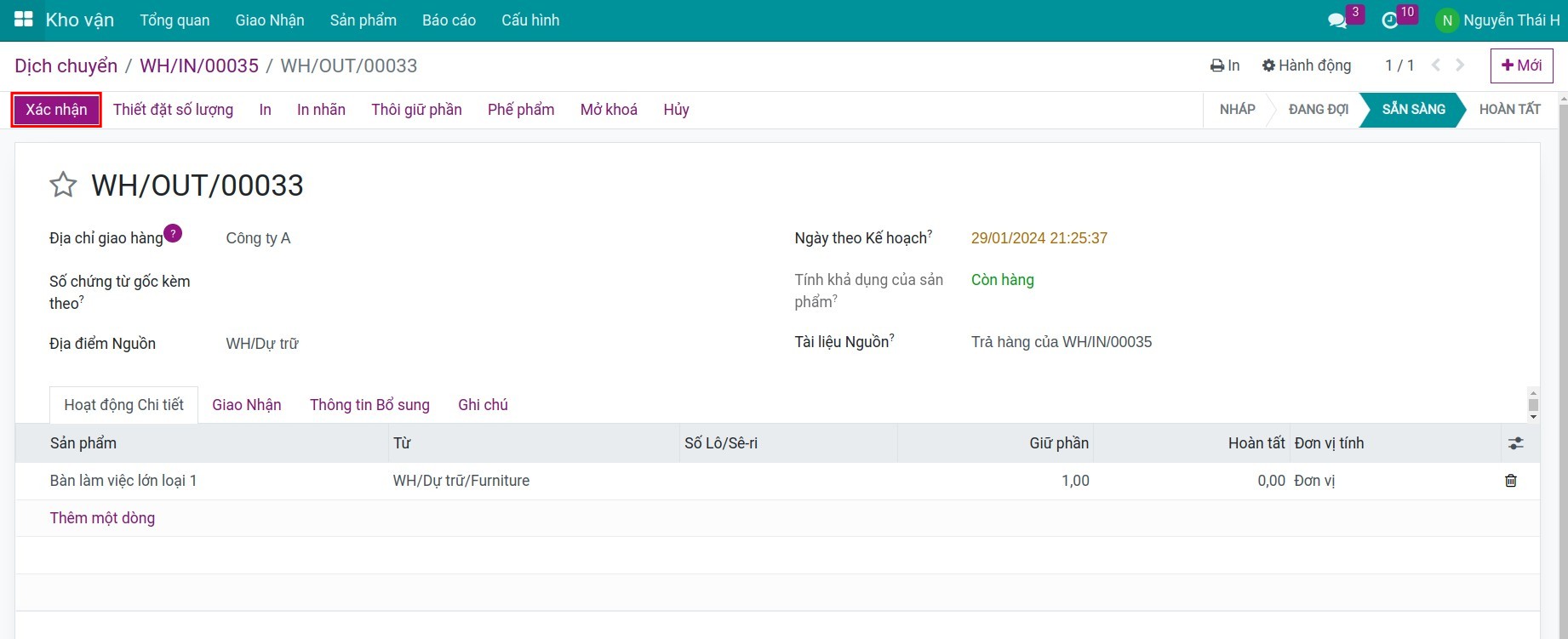 Phiếu trả hàng cho nhà cung cấp