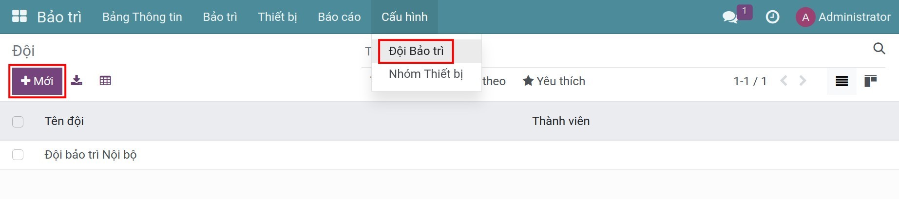 Tạo đội bảo trì