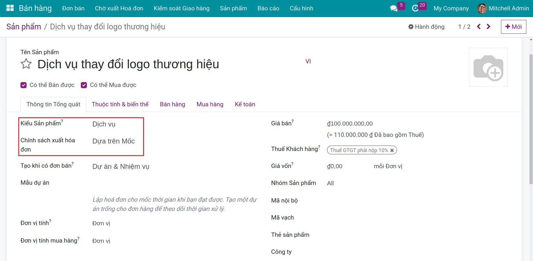 Tạo sản phẩm dựa trên mốc trên Viindoo.