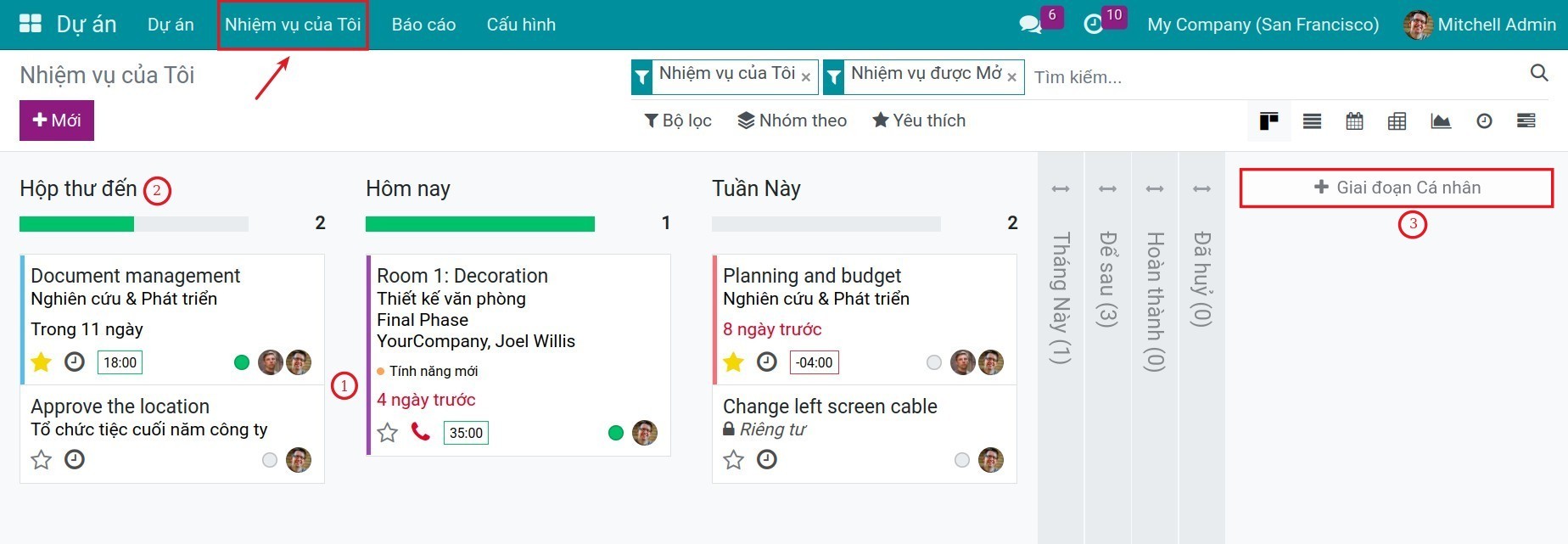 Menu Nhiệm vụ của tôi - Dự án Viindoo