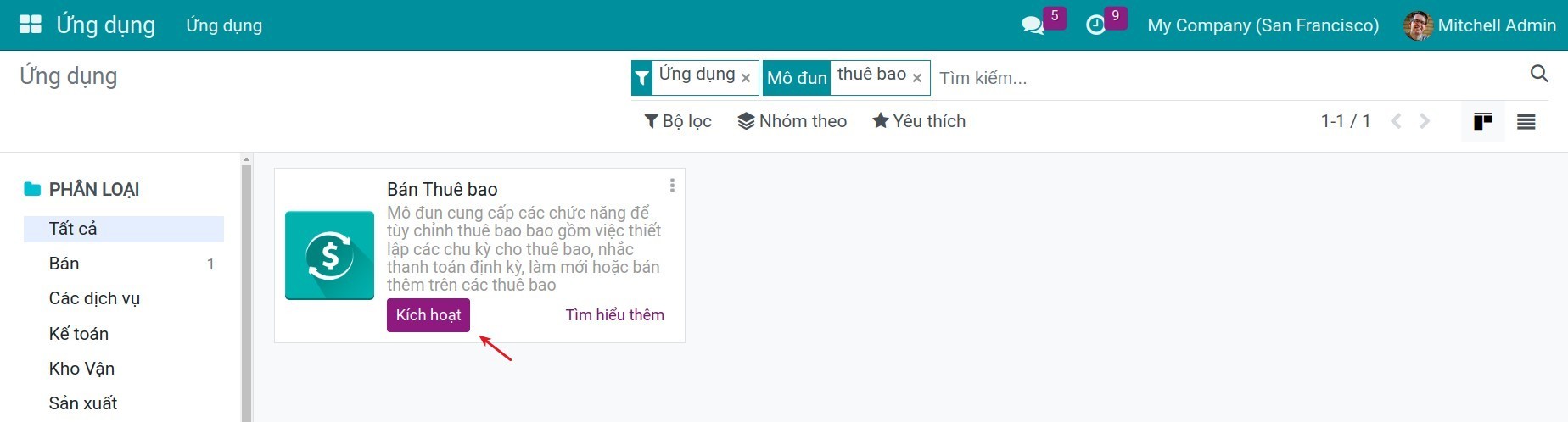 Cài đặt ứng dụng Thuê bao