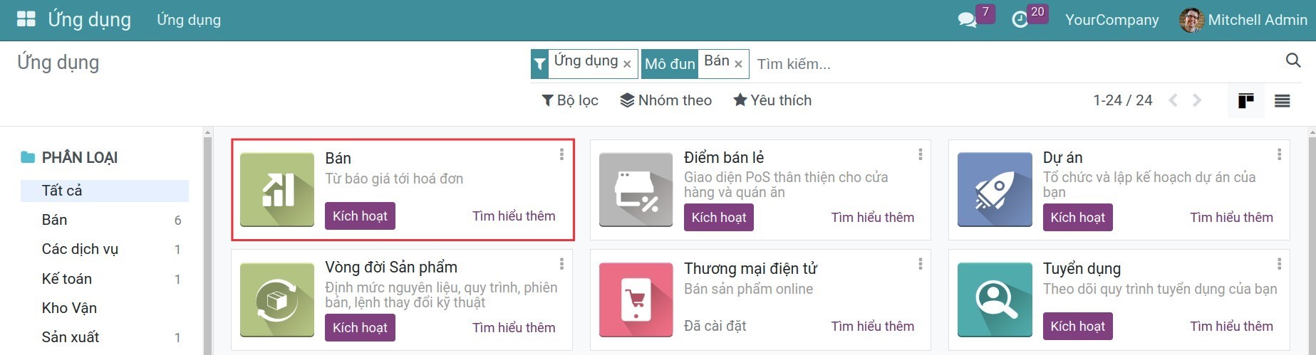 Cài đặt ứng dụng Bán hàng - Viindoo