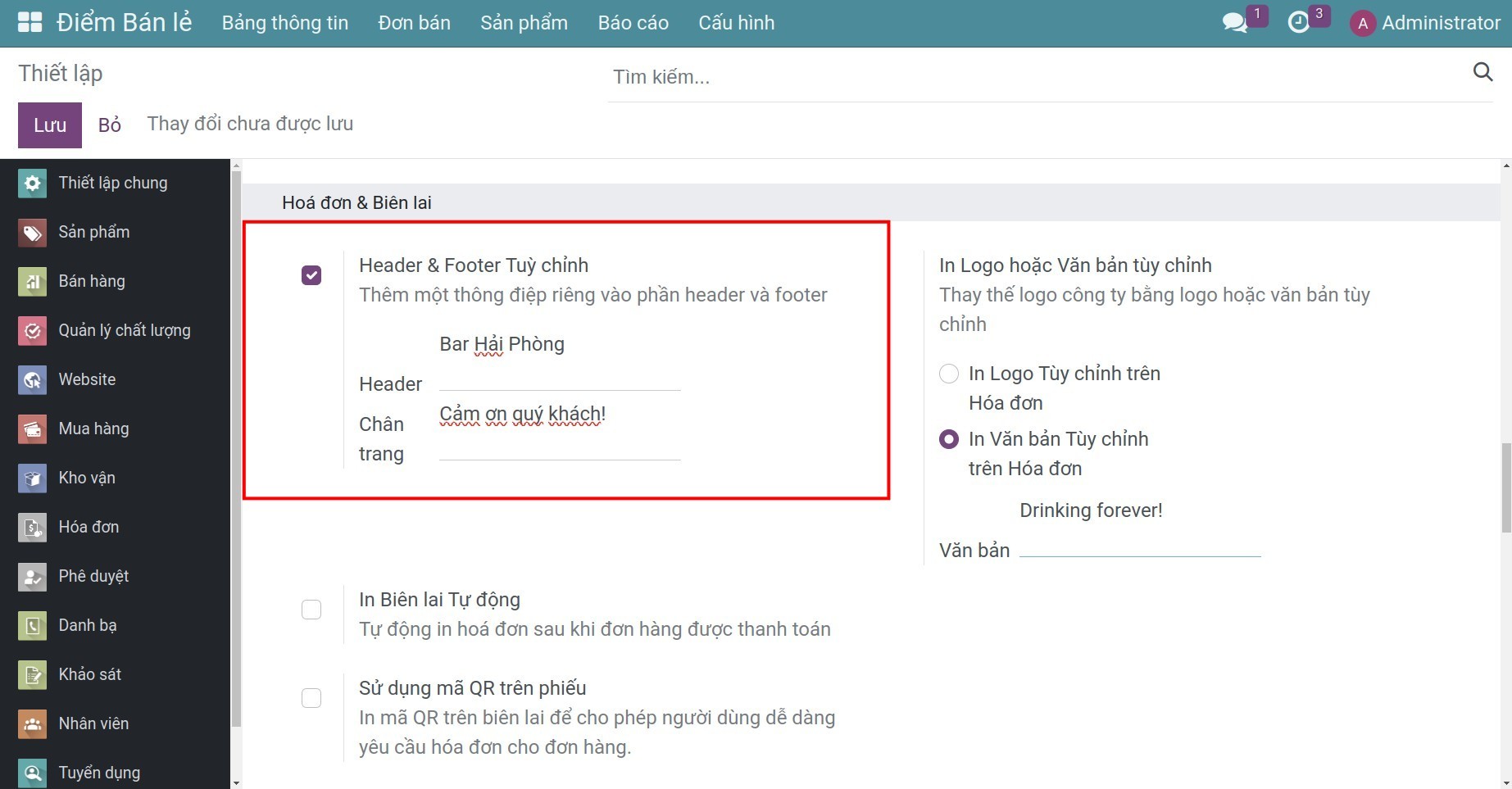 Cấu hình header và footer