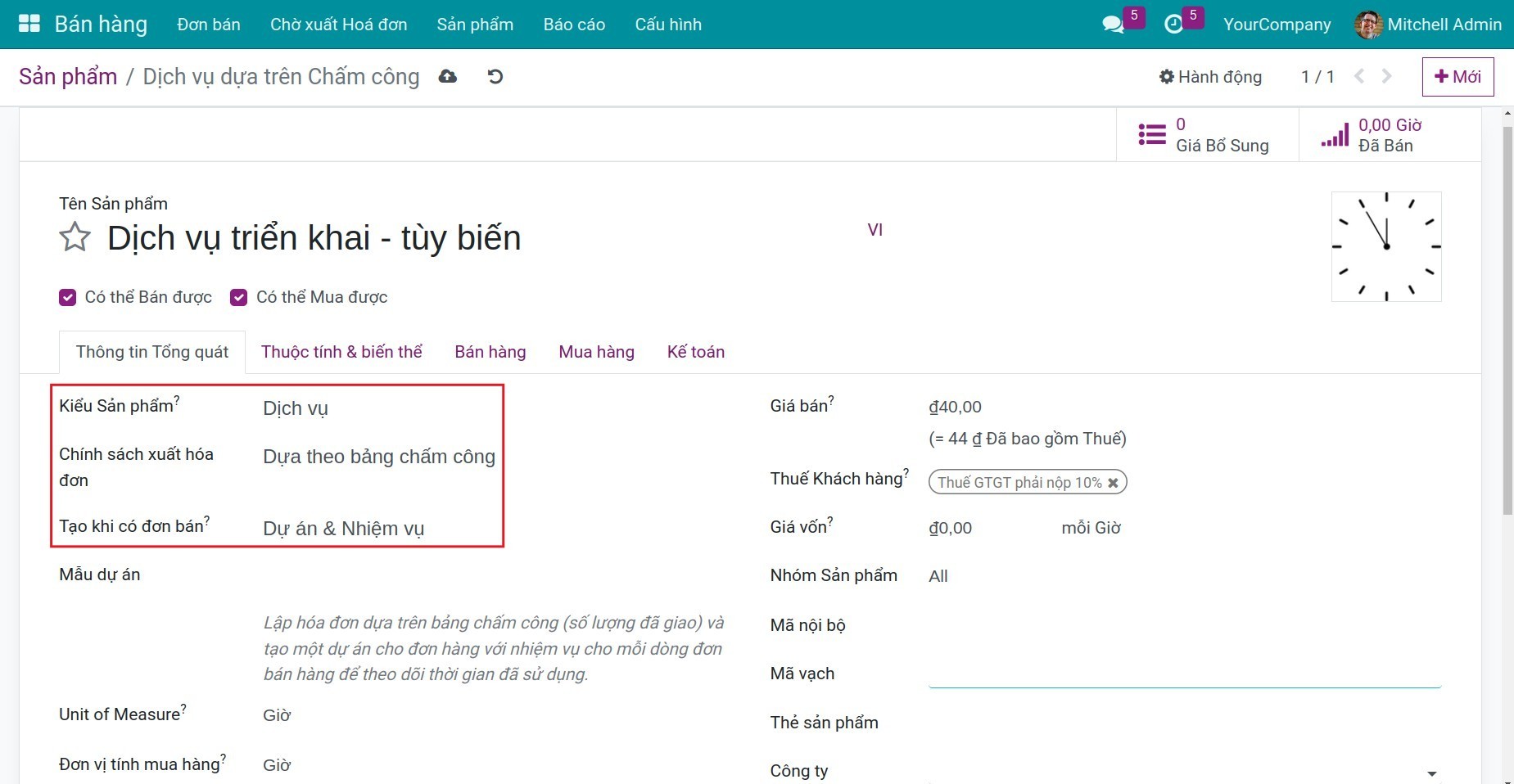 Cấu hình sản phẩm Viindoo