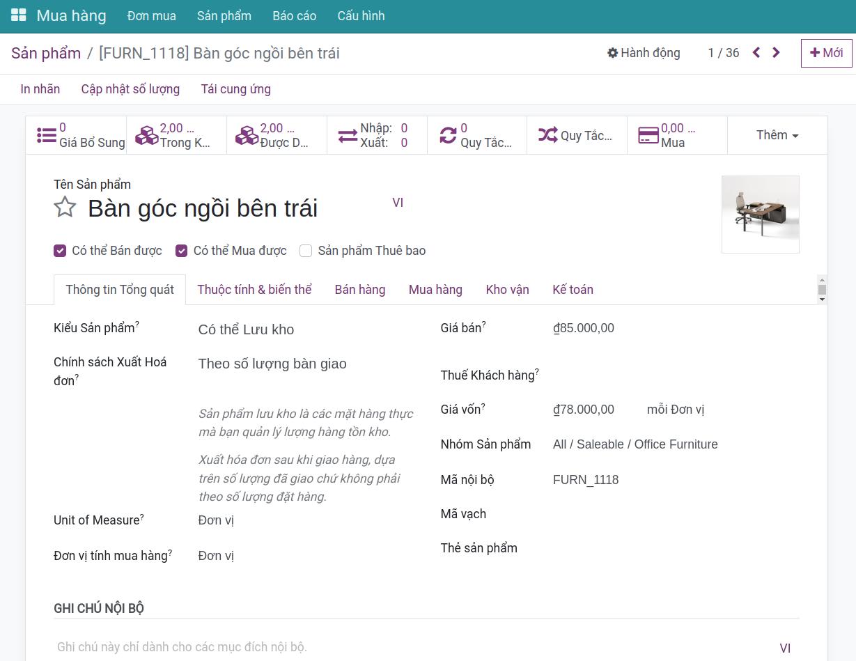 Chỉnh sửa thông tin sản phẩm - Viindoo