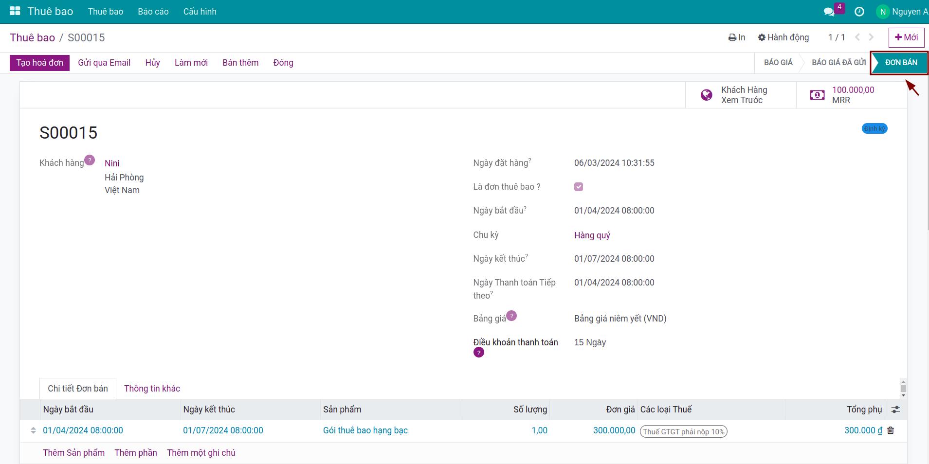 Chuyển thành đơn bán