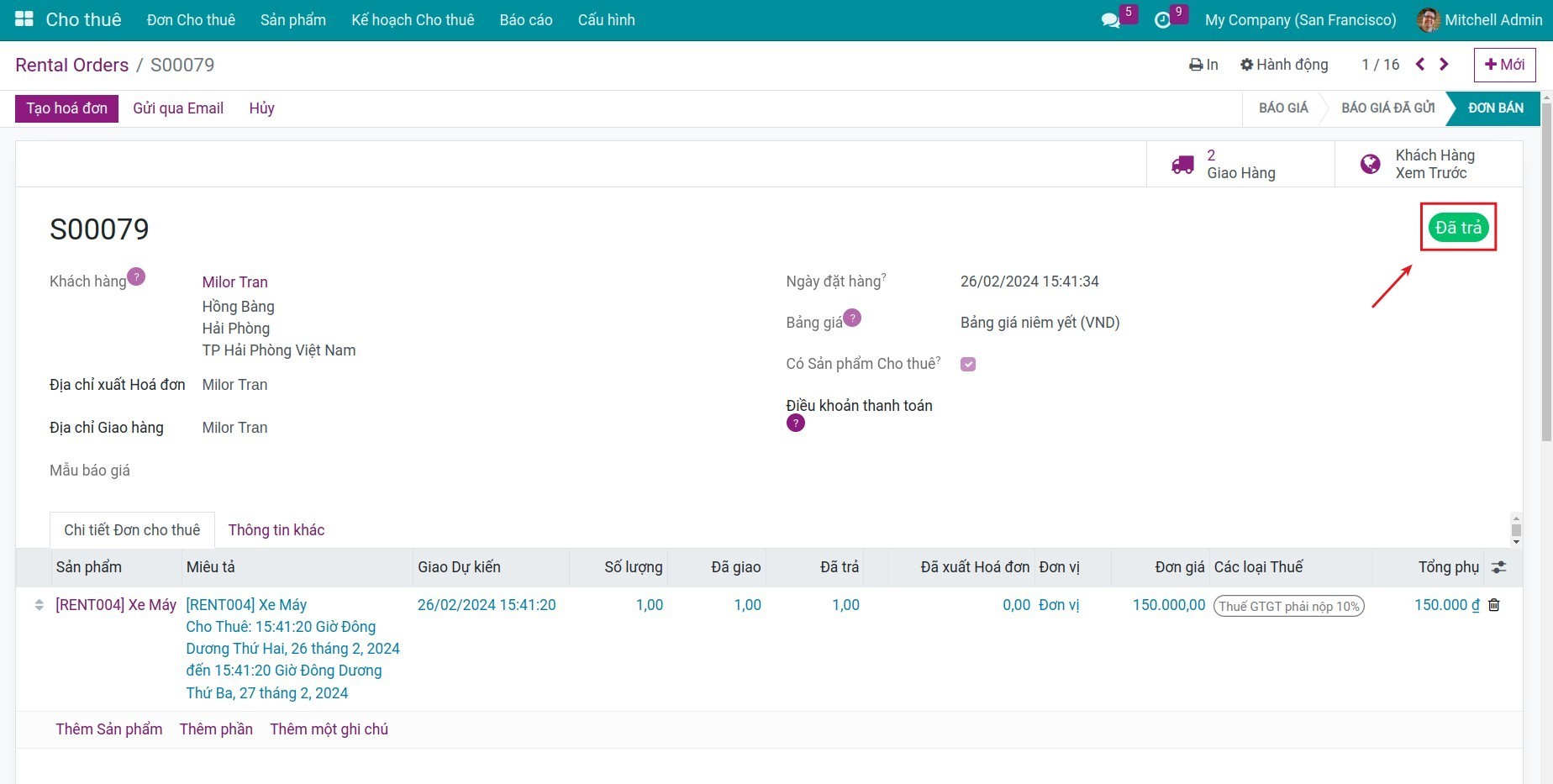 Trạng thái Đã trả