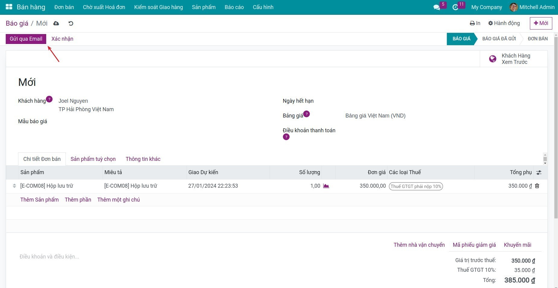 Gửi email báo giá Online Payment - Viindoo.