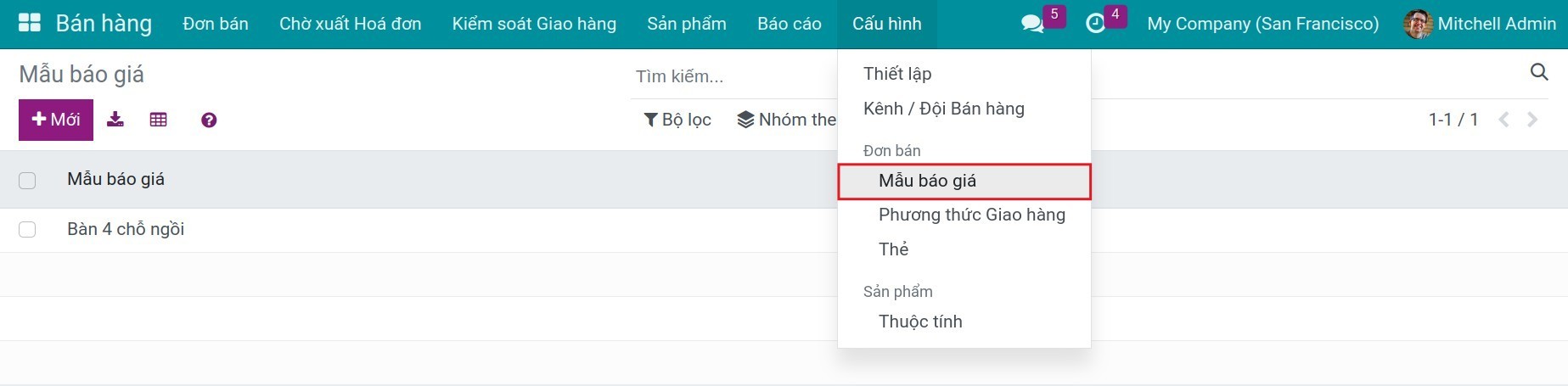 Tạo mẫu báo giá - Viindoo