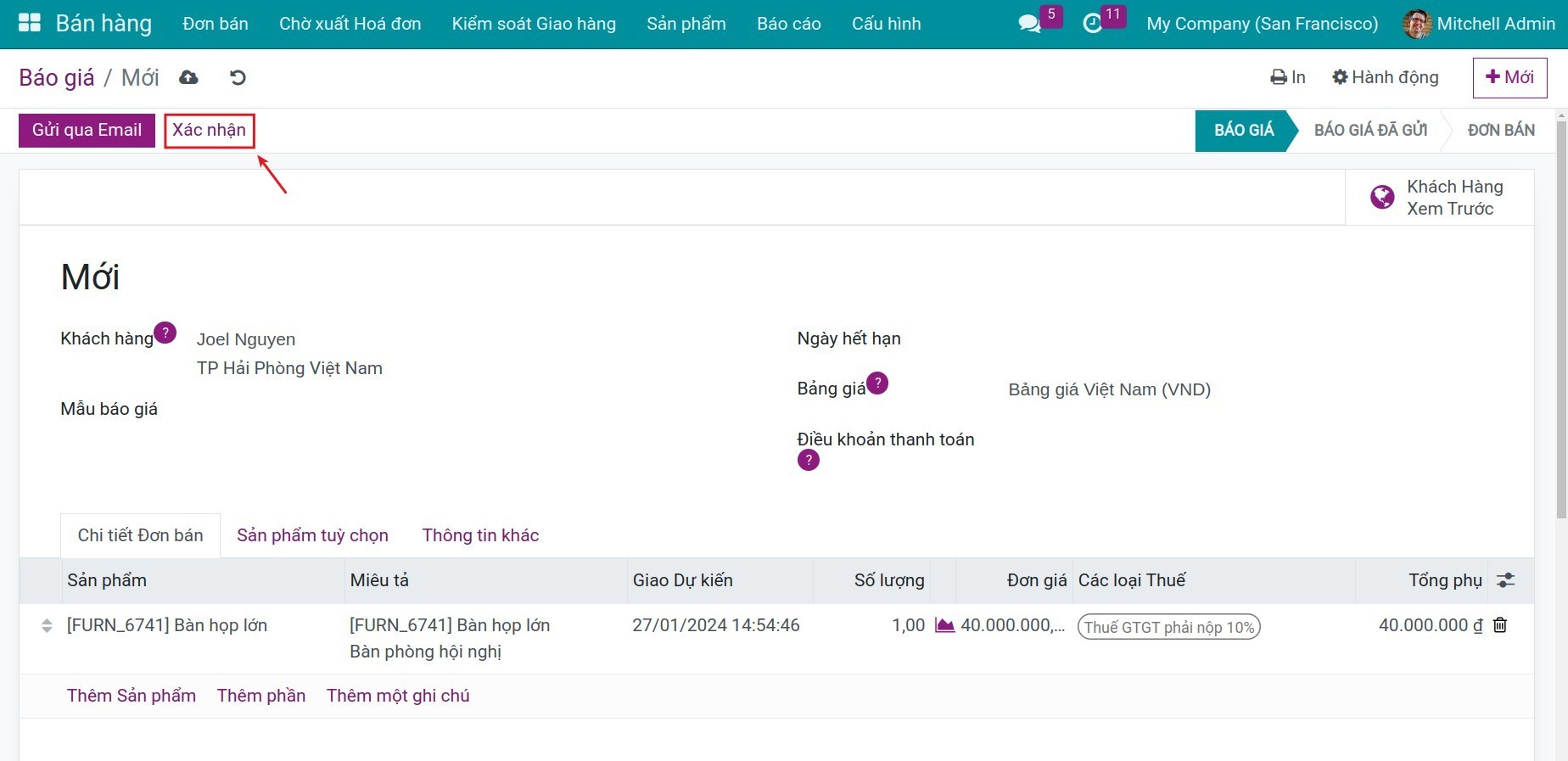Xác nhận đơn bán - Viindoo