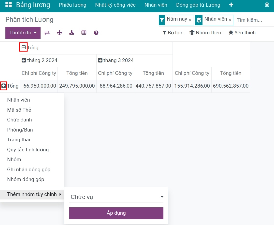 Lồng ghép tiêu chí báo cáo - Phần mềm quản lý tiền lương Viindoo