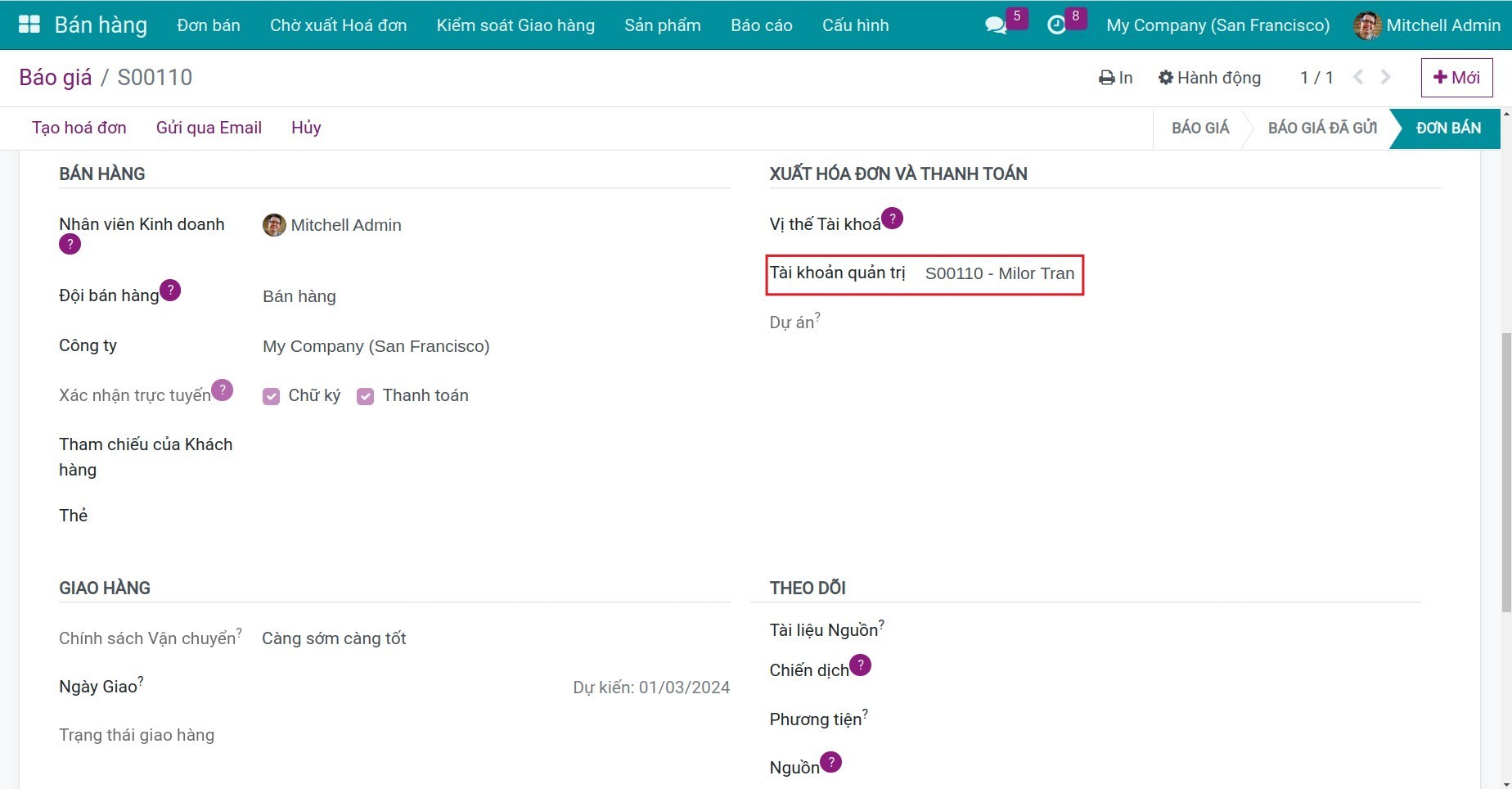 Tạo đơn bán trên Viindoo.