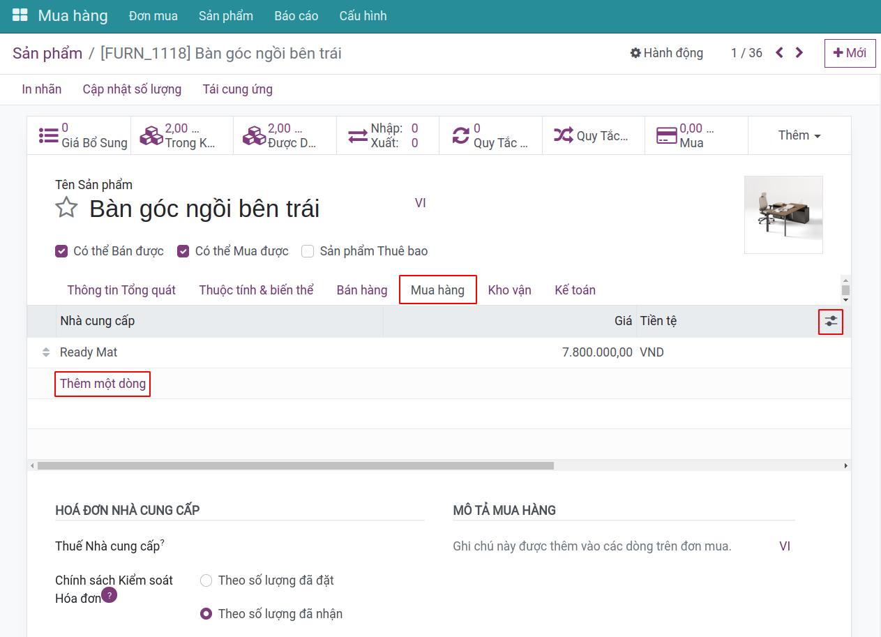 Giá mua sản phẩm theo nhà cung cấp - Viindoo