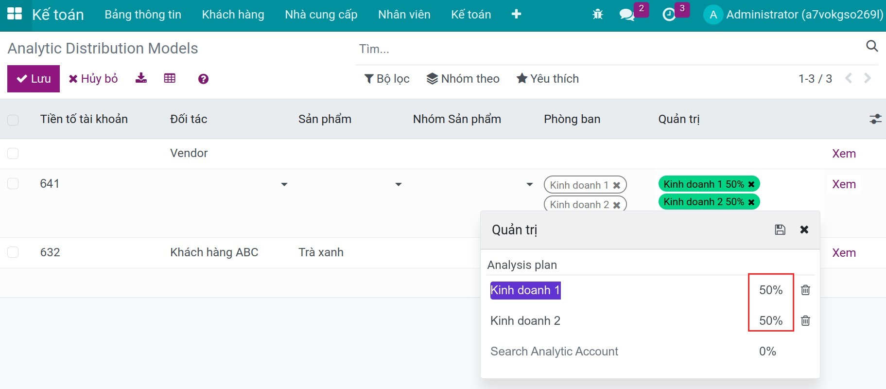 Tài khoản phân tích - Kế toán quản trị Viindoo