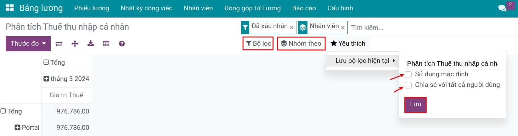 Bộ lọc yêu thích Viindoo