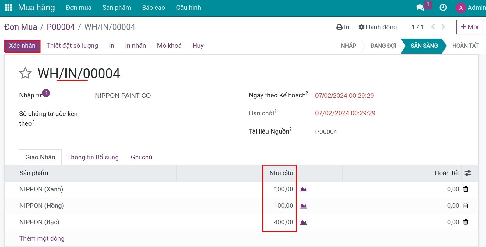 Phiếu nhận hàng - Viindoo Accounting