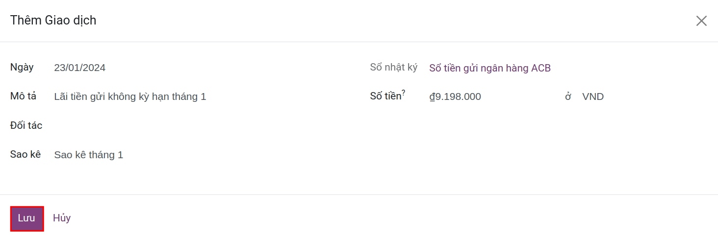 Ghi nhận lãi tiền gửi không kỳ hạn