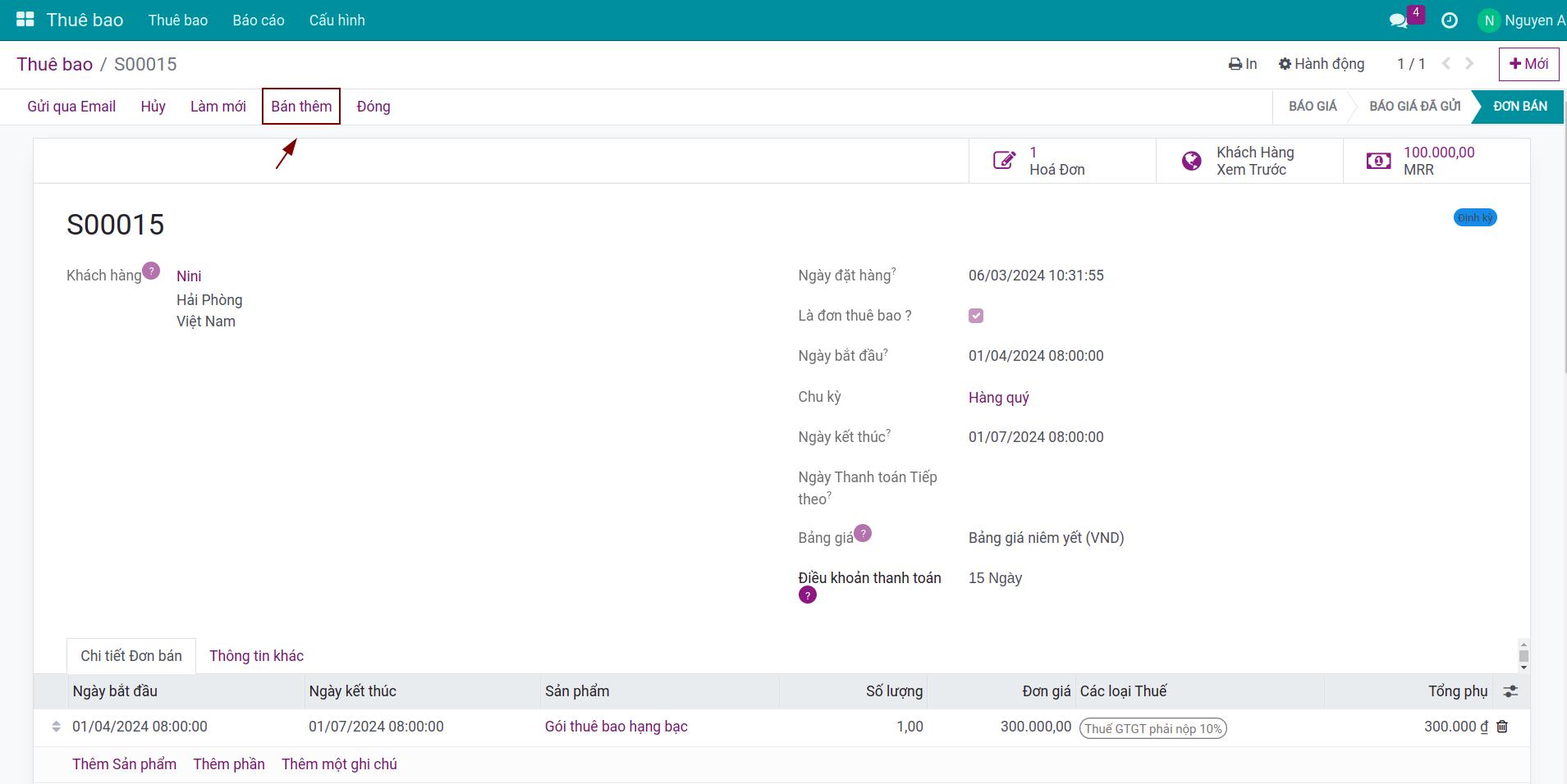 Tạo đơn bán thêm
