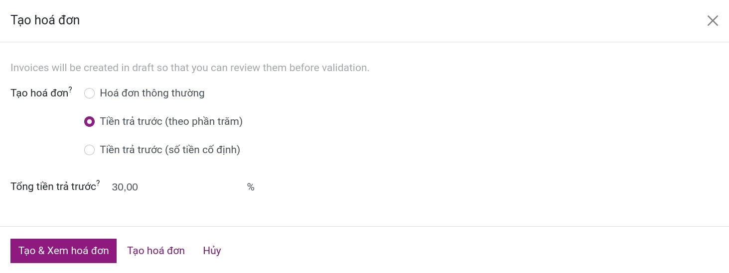 Tạo hóa đơn trong đơn bán- Viindoo