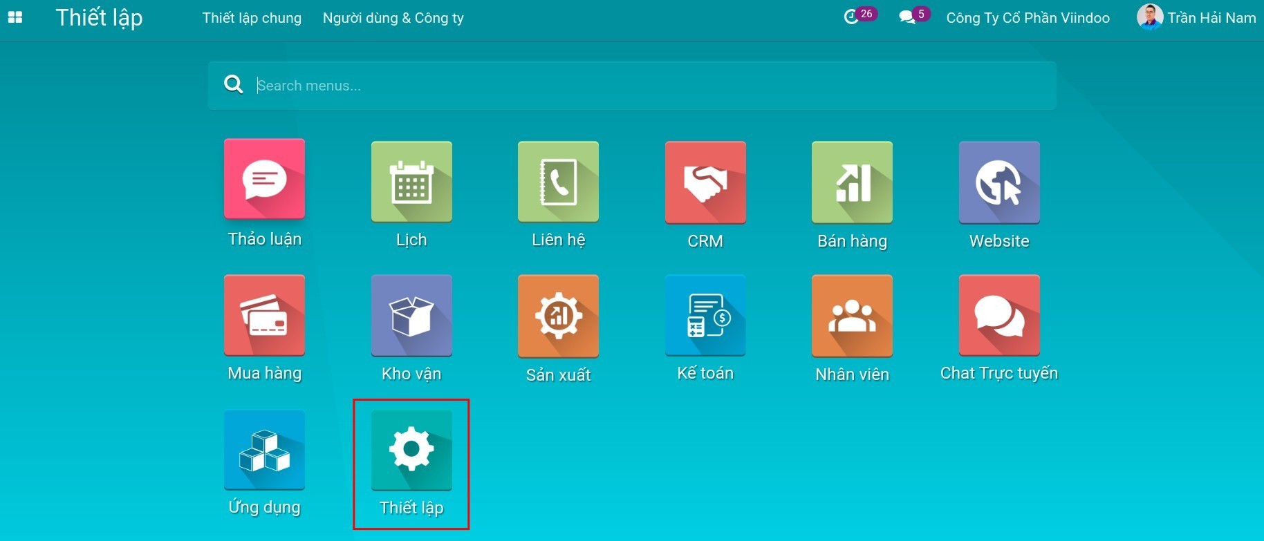 Thiết lập hệ thống - Viindoo
