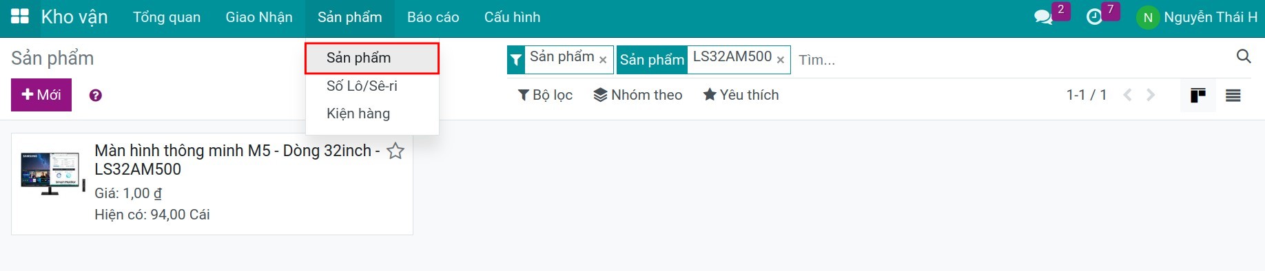 Tìm sản phẩm trong Phần mềm Quản lý kho của Viindoo