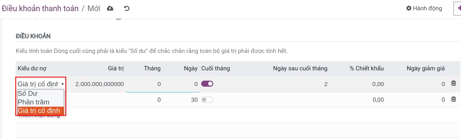 Tạo các quy tắc điều khoản thanh toán - Kế toán Viindoo