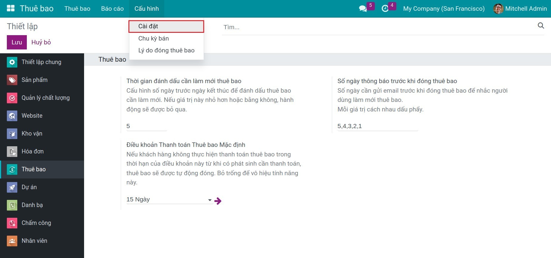 Tạo thời gian nhắc nhở thuê bao