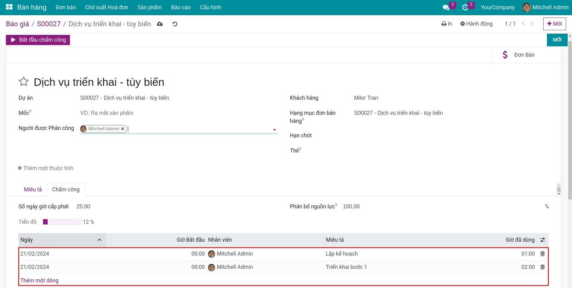 Chấm công trên nhiệm vụ Viindoo.