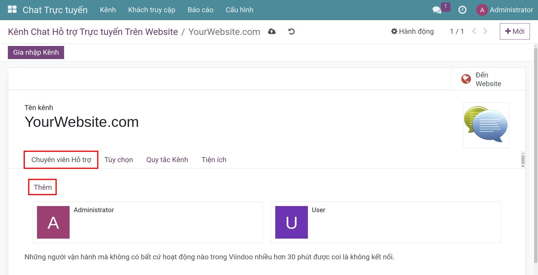 Thiết lập thông tin người vận hành