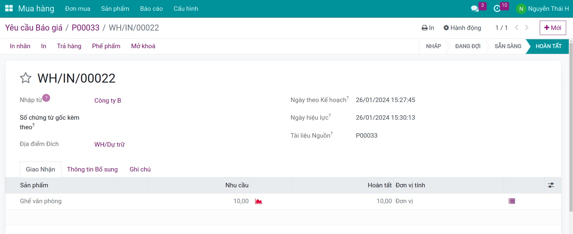 Nhập kho hàng hóa theo quy tắc sắp xếp trong Viindoo