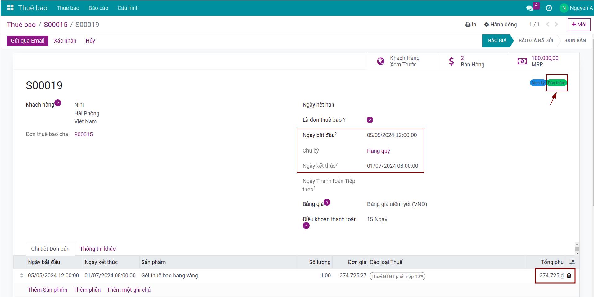 Thông tin đơn bán thêm