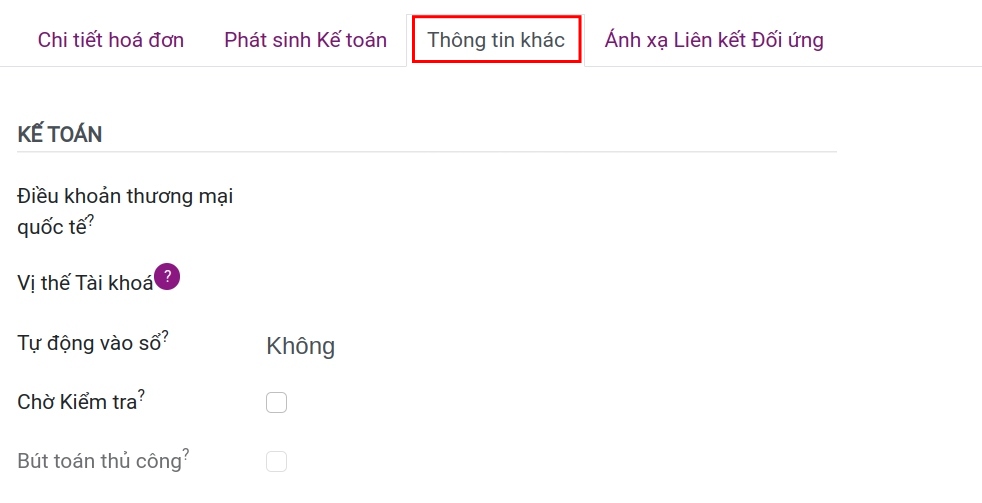 Tab Thông tin khác trên hóa đơn Nhà cung cấp