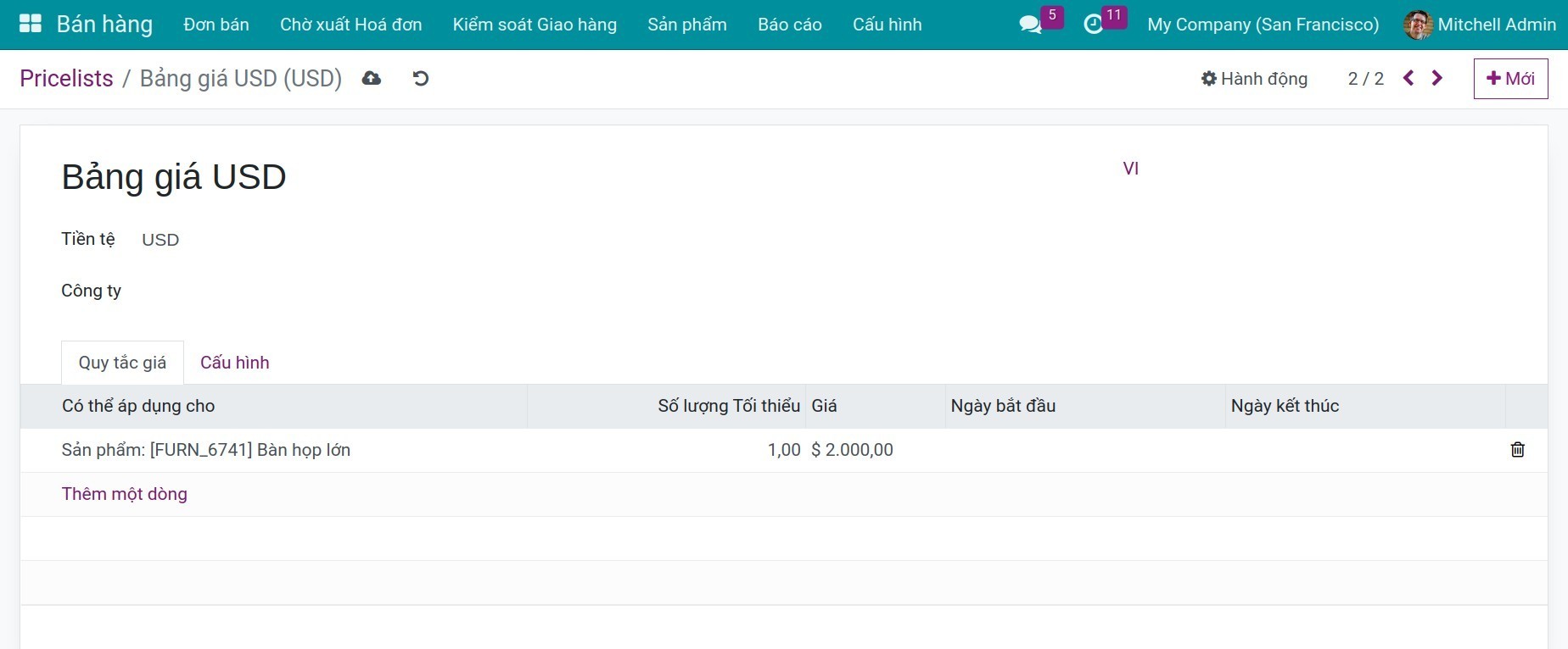 Tạo bảng giá cho ngoại tệ