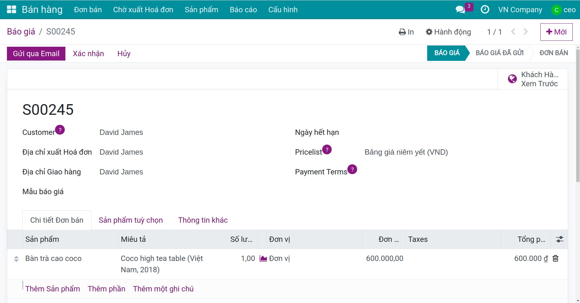 Tạo một báo giá áp dụng thẻ khách hàng thân thiết