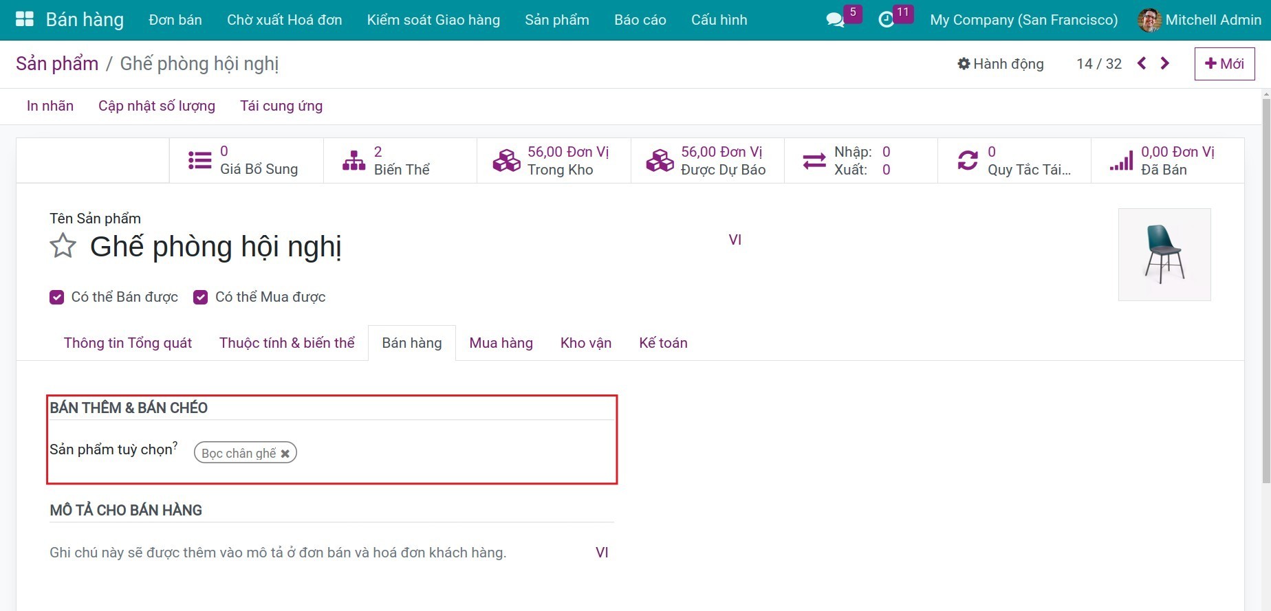 Cấu hình sản phẩm tùy chọn trong bán hàng - Viindoo.