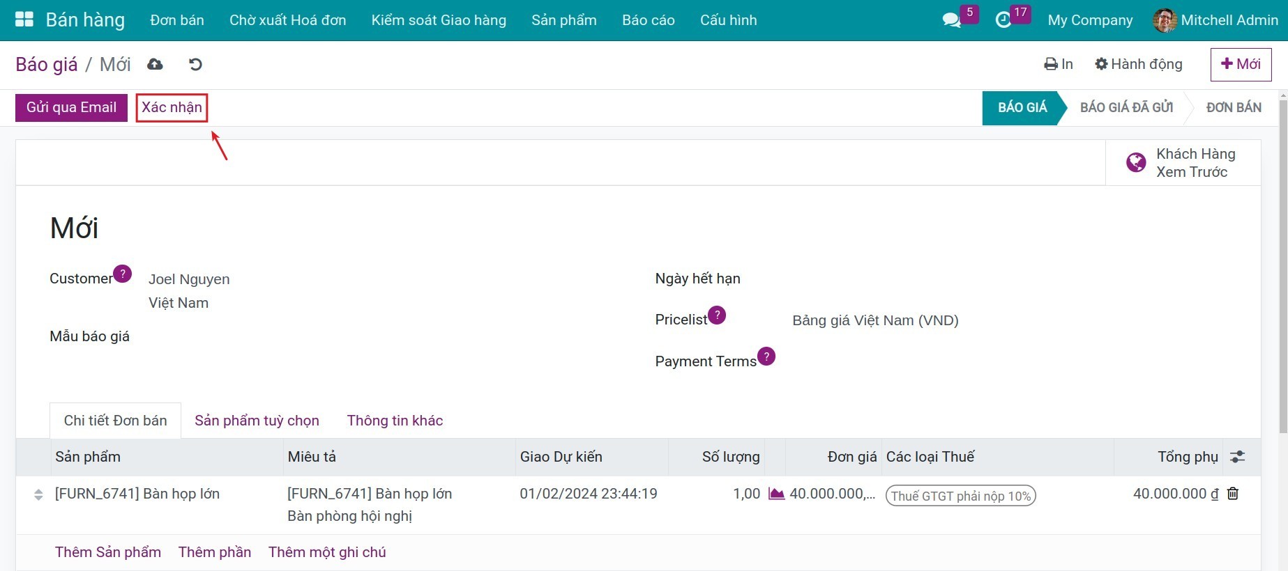Xác nhận đơn bán - Viindoo