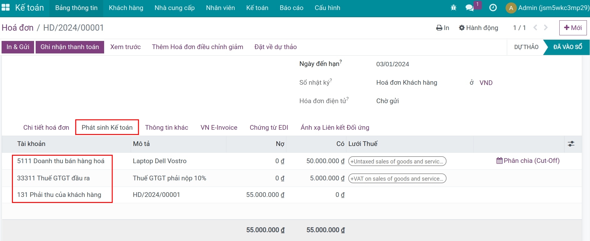 Phát sinh kế toán - Phần mềm kế toán Viindoo