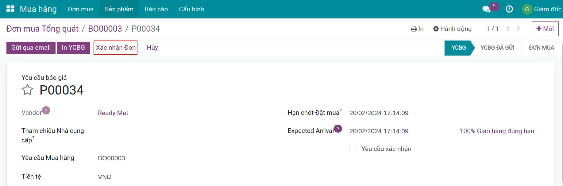 Xác nhận Yêu cầu báo giá