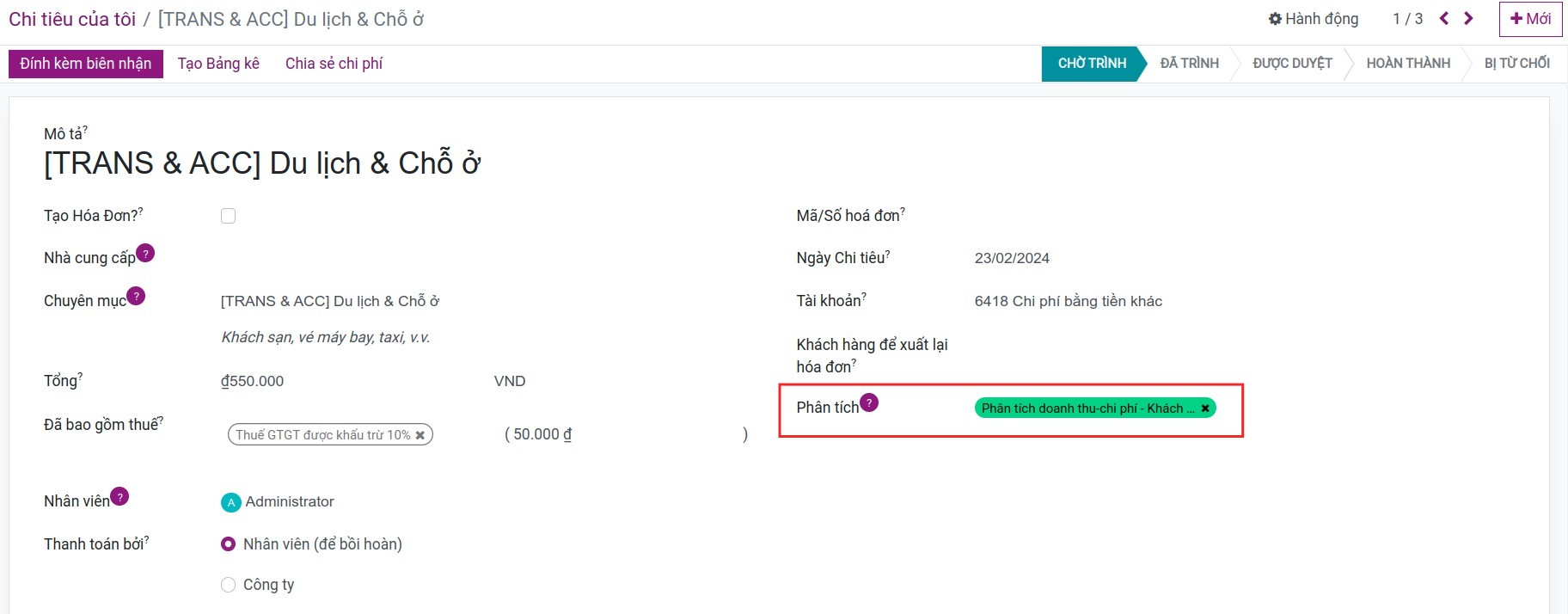 Theo dõi chi phí từ chi tiêu - Kế toán Viindoo