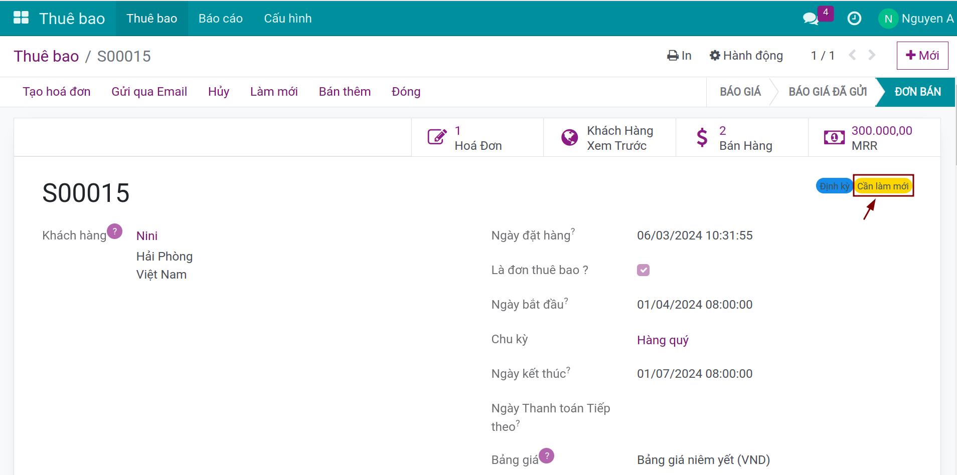 Đánh dấu cần làm mới