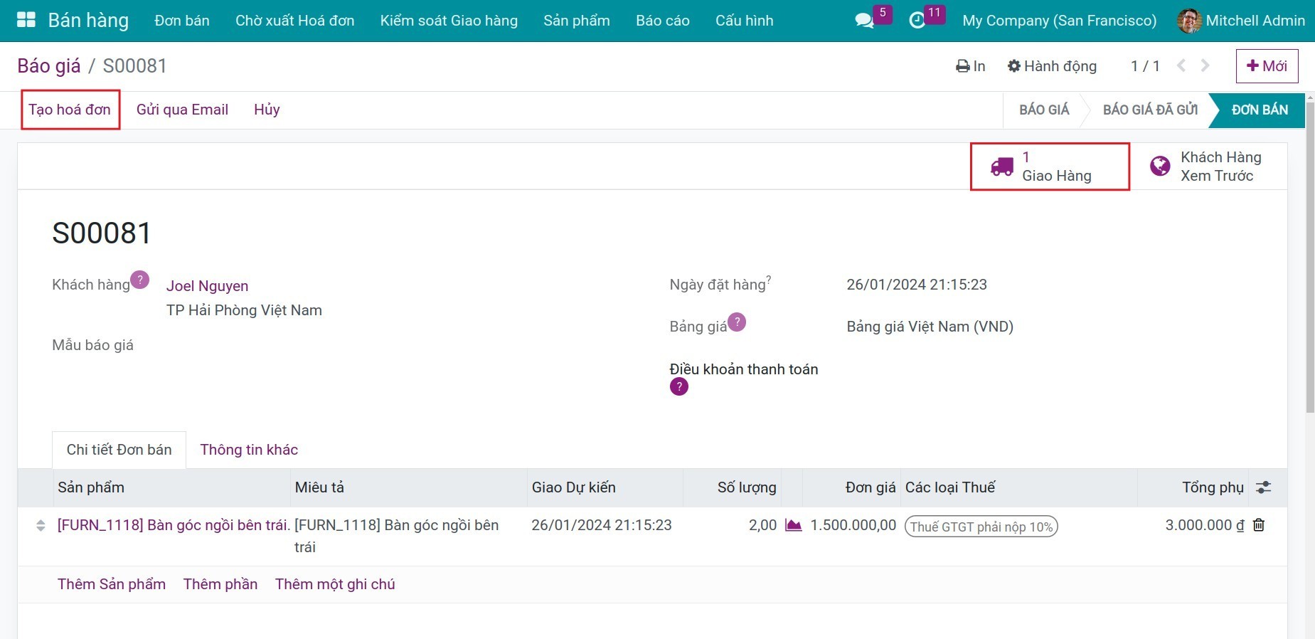 Không gợi ý tạo hóa đơn Invoice Viindoo