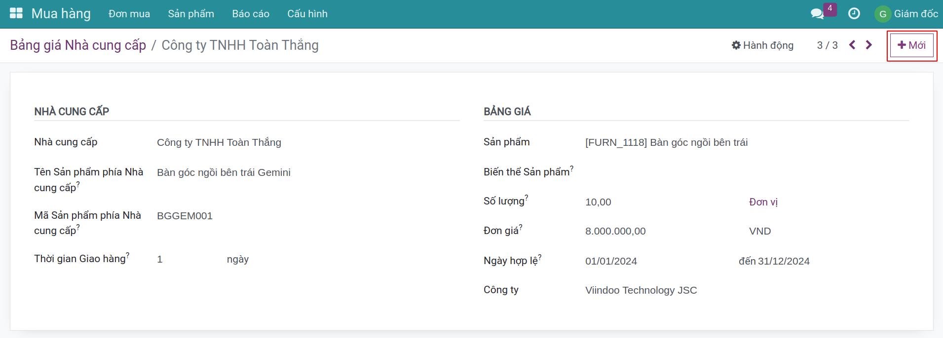 Thiết lập bảng giá sản phẩm theo nhà cung cấp
