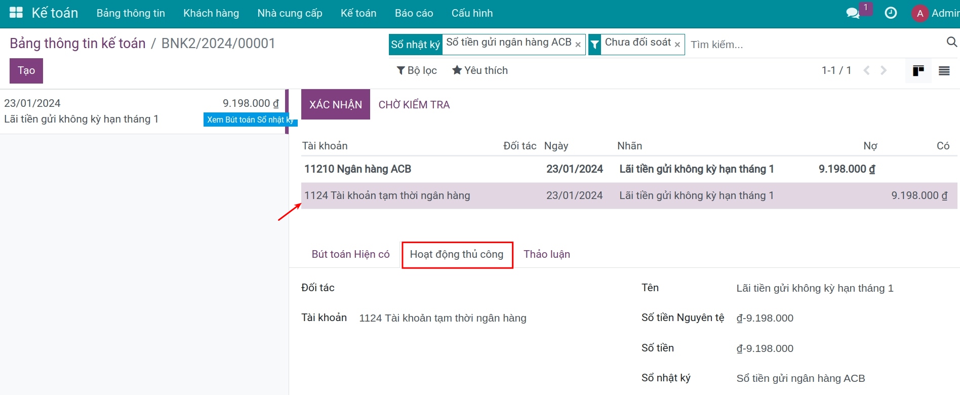 Chọn tài khoản ghi nhận lãi tiền gửi