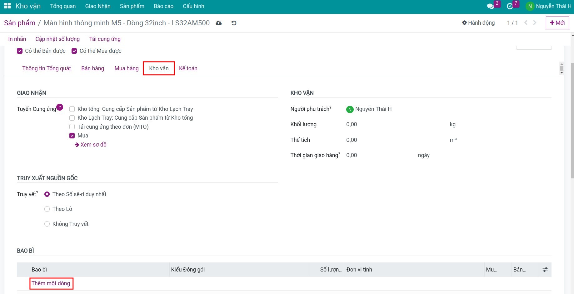 Thiết lập đóng gói sản phẩm trong Phần mềm Quản lý kho của Viindoo