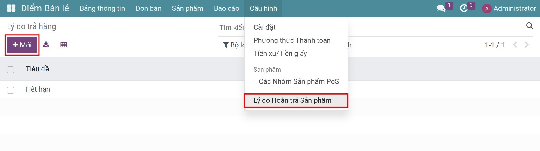 Thiết lập Lý do Hoàn trả sản phẩm